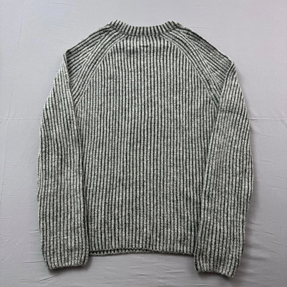 H&M‎ Mens XL Grey Black Striped Ribbed Knit Raglan Crewneck Sweater